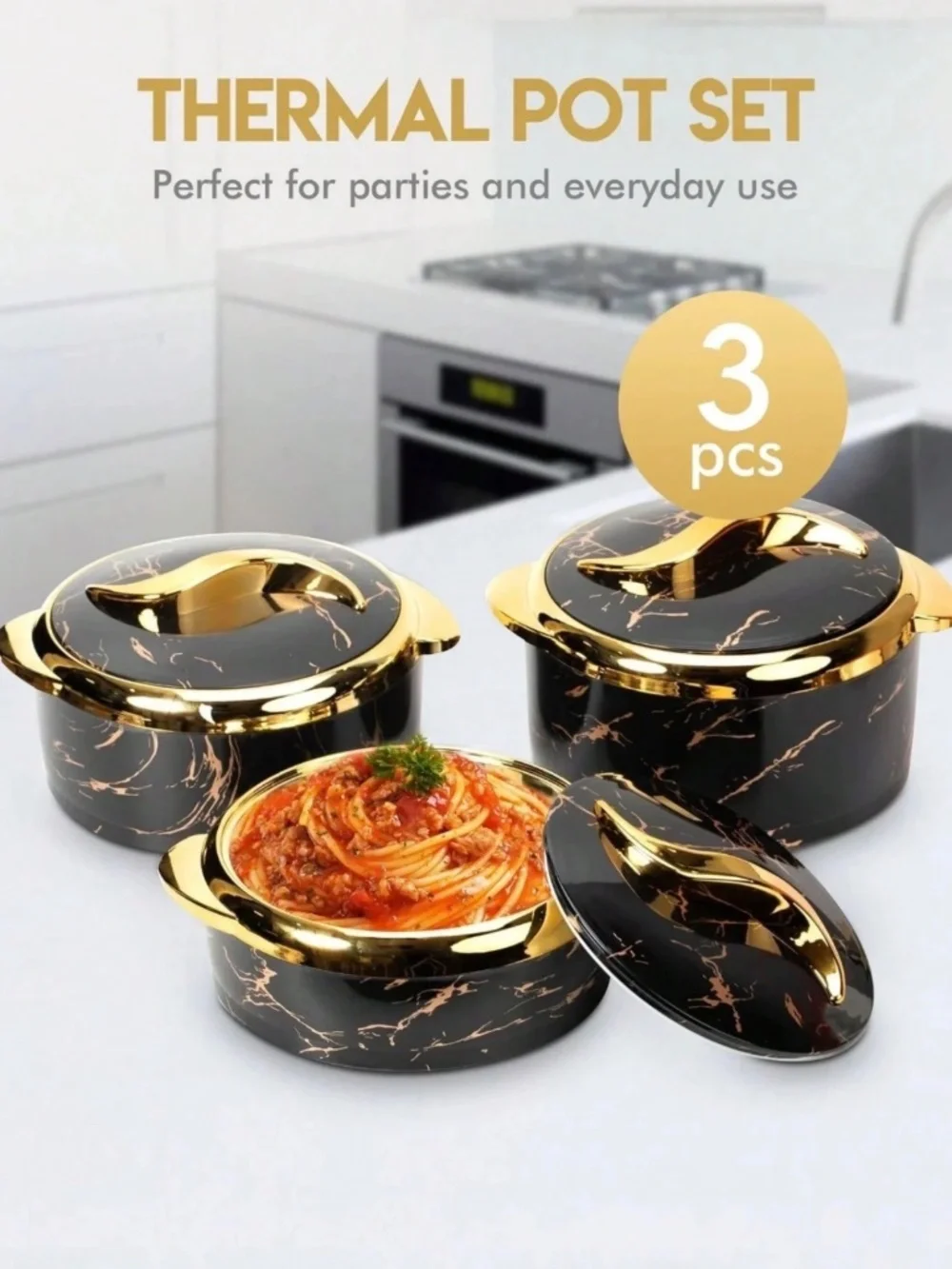 3Pcs Golden Touch Insulated Stainless-Steel Food Warmer